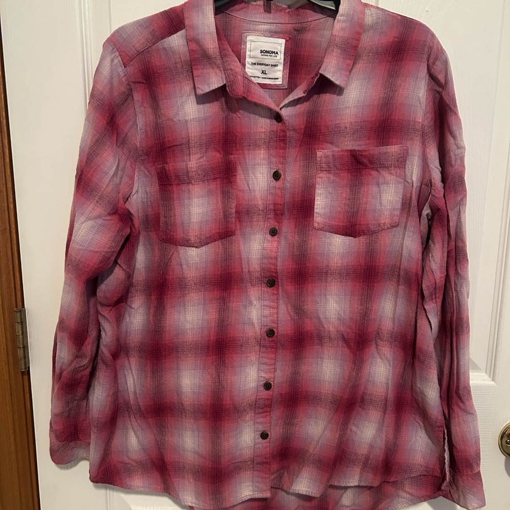 Sonoma Pink Plaid Lightweight Flannel Shirt